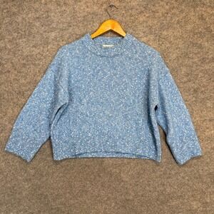 Rodebjer Alpaca Wool Blend Sweater Womens Small Boxy Blue Knit Dotted 3/4 Sleeve